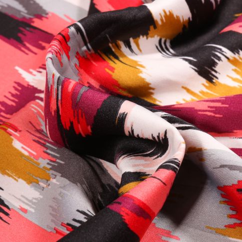 Tissu Satin imprimé Multicolores sur fond Blanc