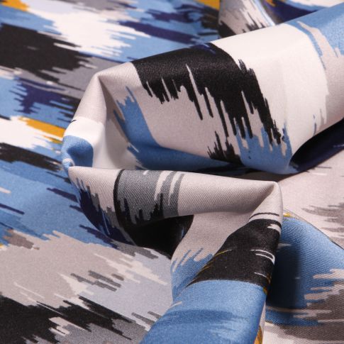 Tissu Satin imprimé Multicolores sur fond Bleu