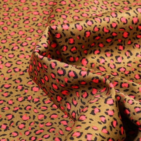 Tissu Satin imprimé Tache léopard sur fond Bronze