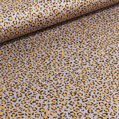 Tissu Satin imprimé Tache léopard sur fond Gris