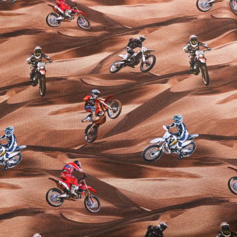 Tissu Jersey Coton Motocross sur fond Marron