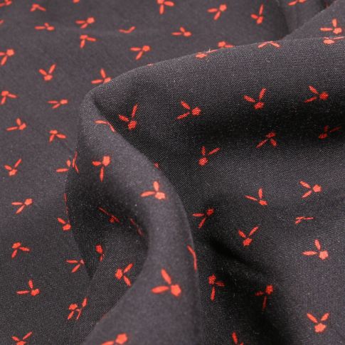 Tissu Viscose Alba Pétales de fleurs sur fond Noir
