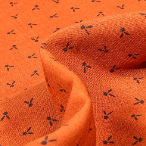 Tissu Viscose Alba Pétales de fleurs sur fond Orange