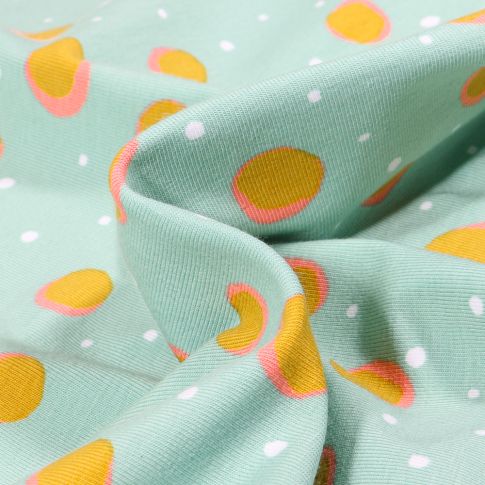 Tissu Jersey Coton Bio Pois 2 cm et mini pois sur fond Vert menthe