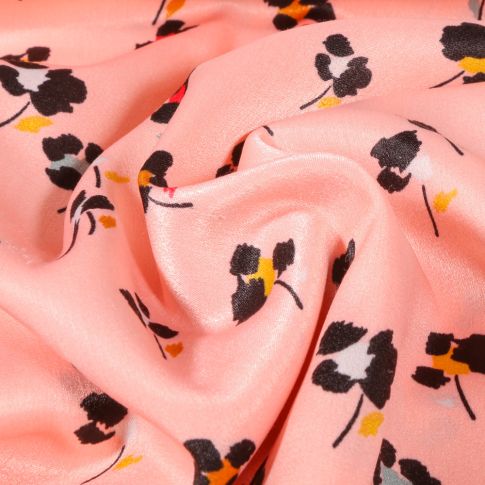 Tissu Satin imprimé Sensea sur fond Rose