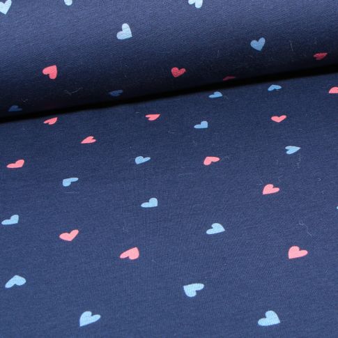 Tissu Sweat envers minky Hearts sur fond Bleu nuit