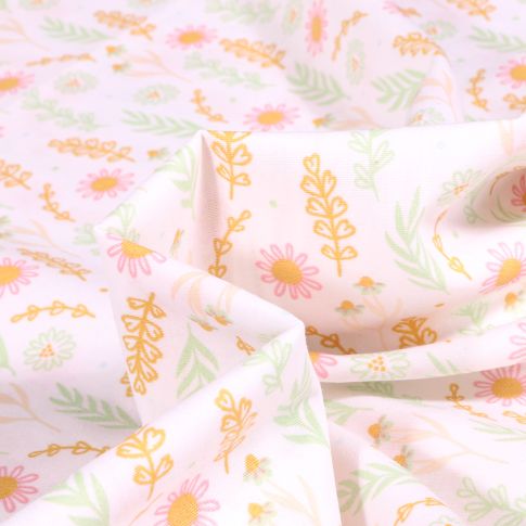 Tissu Coton imprimé Capucine sur fond Blanc