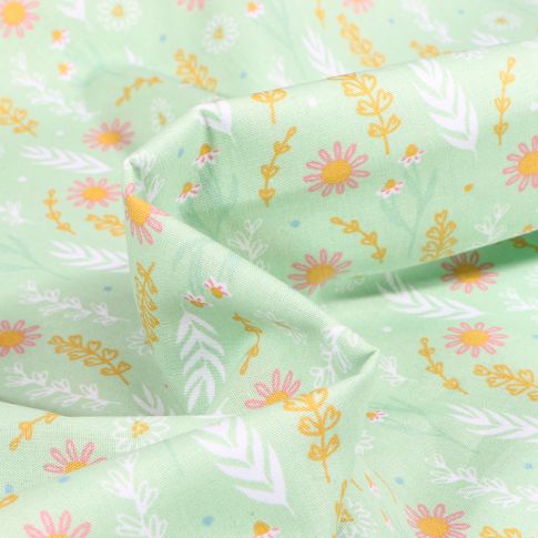 Tissu Coton imprimé Capucine sur fond Vert menthe clair