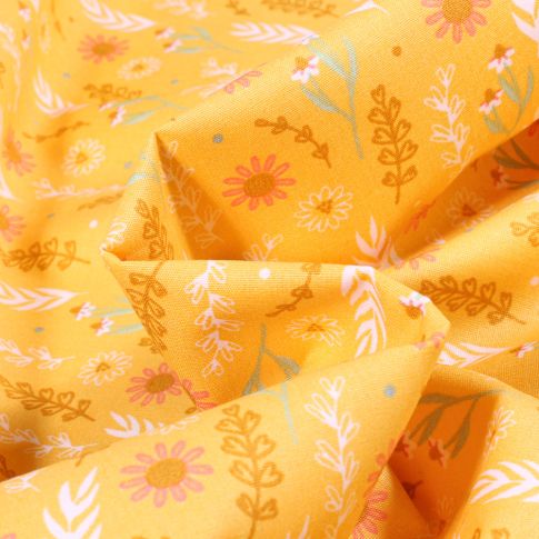 Tissu Coton imprimé Capucine sur fond Jaune