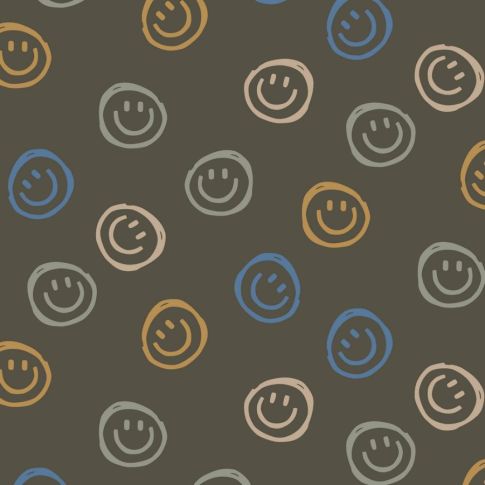 Tissu Jersey Coton Smiley sur fond Vert kaki