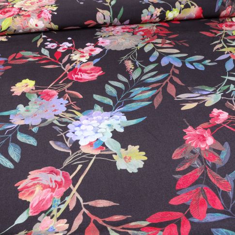 Tissu Viscose Rozalila sur fond Noir