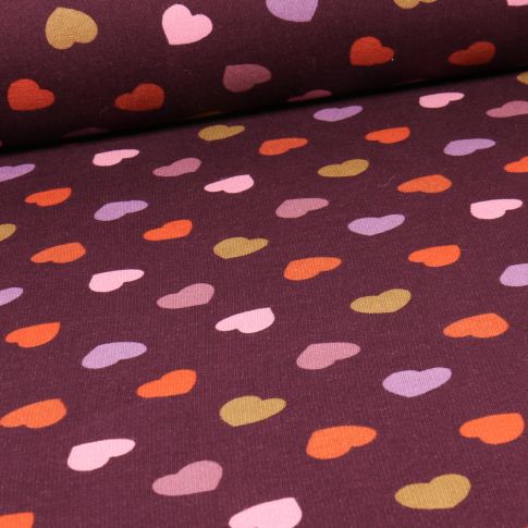 Tissu Sweat envers minky Coeus multicolores sur fond Violine