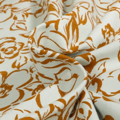 Tissu Jersey Coton envers molletonné Florella sur fond Vert menthe clair