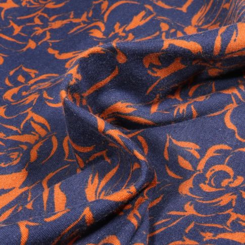 Tissu Jersey Coton envers molletonné Florella sur fond Bleu marine