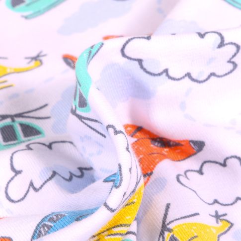 Tissu Jersey Coton Hélicoptère sur fond Blanc