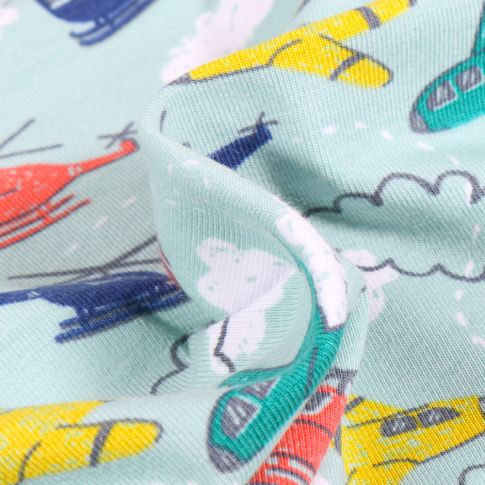 Tissu Jersey Coton Hélicoptère sur fond Vert menthe