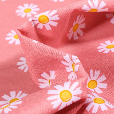 Tissu Coton imprimé LittleBird Pâquerettes sur fond Corail