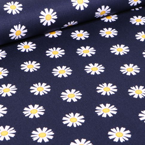 Tissu Coton imprimé LittleBird Pâquerettes sur fond Bleu marine