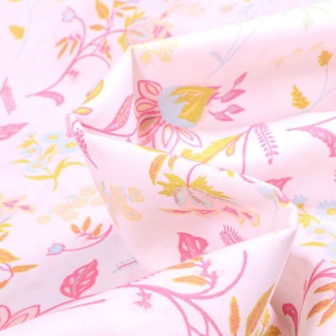 Tissu Coton imprimé Olga sur fond Blanc