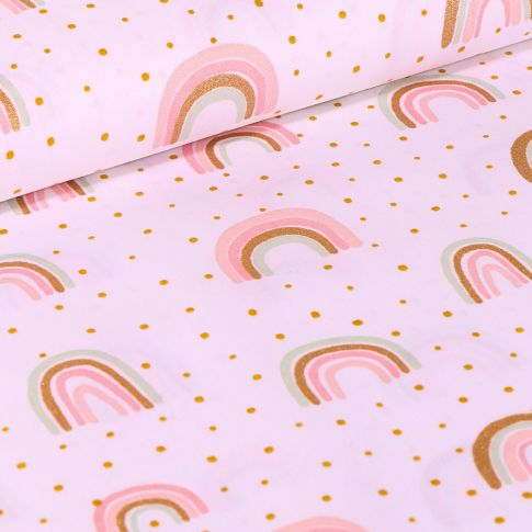 Tissu Coton imprimé LittleBird Rainbow pastel sur fond Blanc