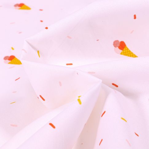 Tissu Coton imprimé Glaces et confettis sur fond Blanc