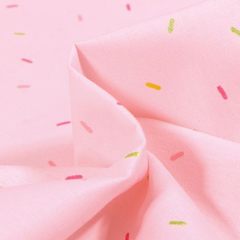 Tissu Coton imprimé Confettis colorés sur fond Rose