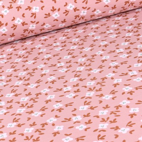 Tissu Jersey Coton Petites pensées sur fond Rose