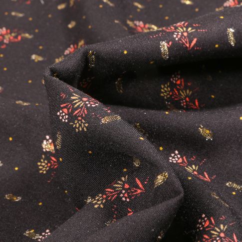 Tissu Viscose lurex Rosie sur fond Noir