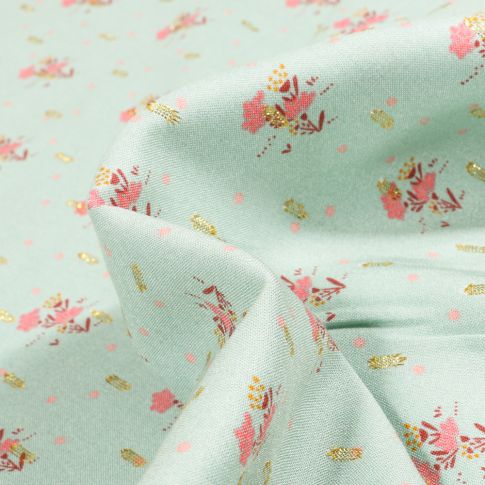 Tissu Viscose lurex Rosie sur fond Vert menthe