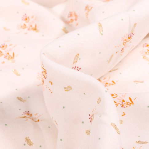 Tissu Viscose lurex Rosie sur fond Blanc