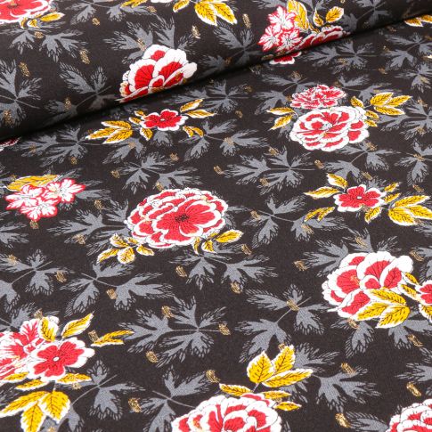Tissu Viscose lurex Ying sur fond Noir