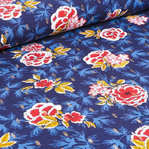 Tissu Viscose lurex Ying sur fond Bleu roi