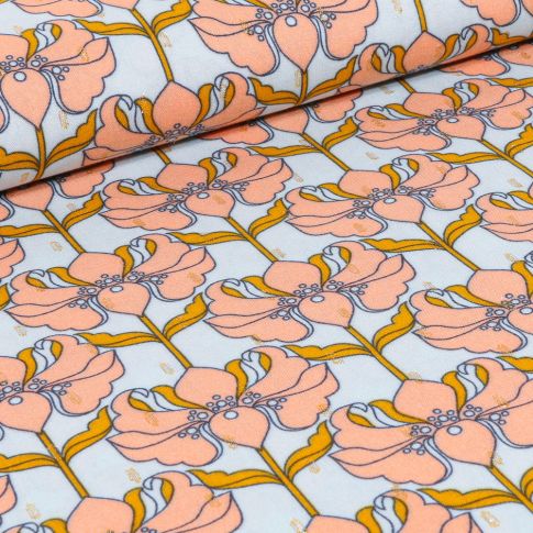 Tissu Viscose lurex Yang sur fond Bleu ciel