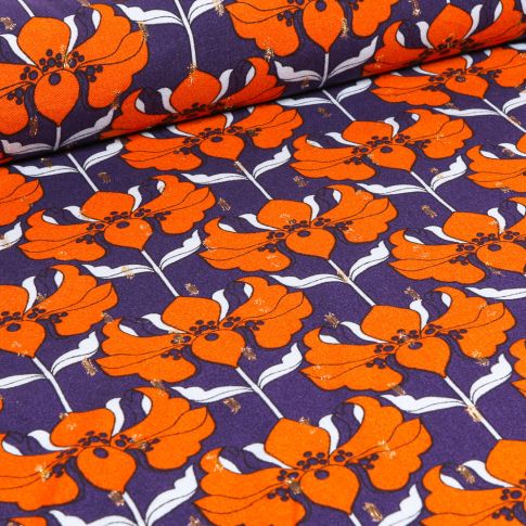 Tissu Viscose lurex Yang sur fond Bleu roi