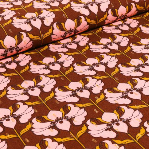 Tissu Viscose lurex Yang sur fond Marron