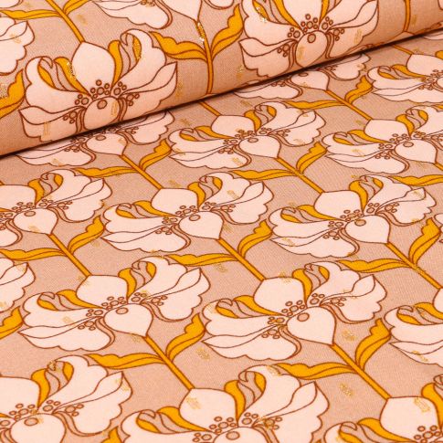 Tissu Viscose lurex Yang sur fond Beige