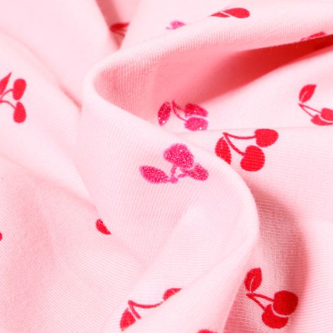 Tissu Jersey Coton Cerises sur fond Rose
