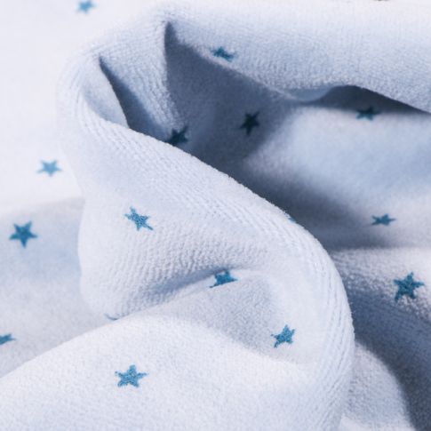 Tissu Jersey Velours tout doux Petites étoiles sur fond Bleu