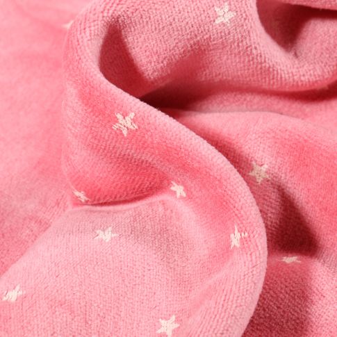 Tissu Jersey Velours tout doux Petites étoiles sur fond Rose