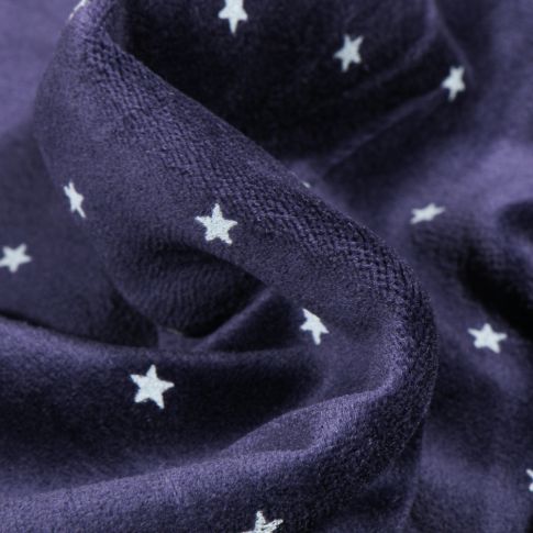 Tissu Jersey Velours tout doux Petites étoiles sur fond Bleu nuit