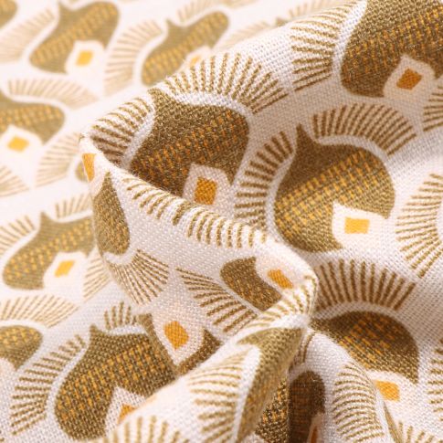 Tissu Lin Viscose Motif Dôme kaki sur fond Naturel