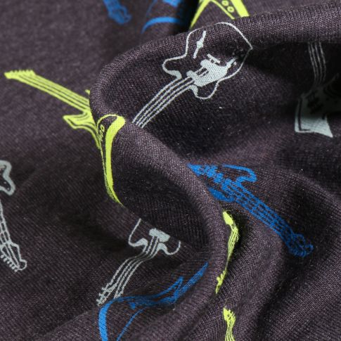 Tissu Jersey Coton Guitares sur fond Noir