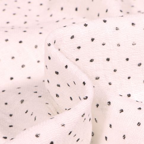 Tissu Coton lavé Petits pois noir sur fond Blanc
