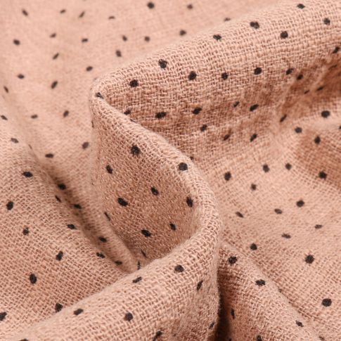 Tissu Coton lavé Petits pois noir sur fond Beige