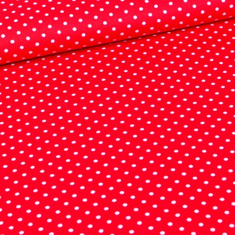 Tissu Coton imprimé Pois 3 mm sur fond Rouge griotte