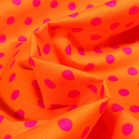 Tissu Coton imprimé Pois 8 mm sur fond Orange
