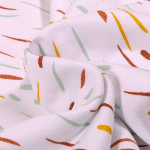 Tissu Jersey Coton envers molletonné Bio Pluie colorée sur fond Blanc