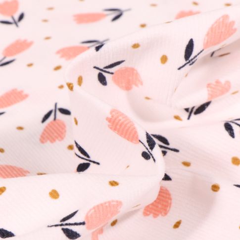Tissu Piqué de coton Tulipes sur fond Blanc