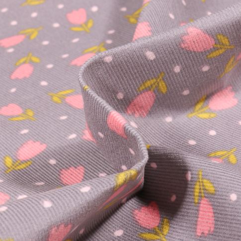 Tissu Piqué de coton Tulipes sur fond Gris