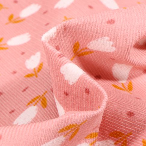 Tissu Piqué de coton Tulipes sur fond Rose